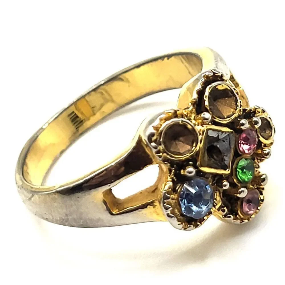 14k Vermeil Gemstone Flower Ring Size 7.75 missing stones